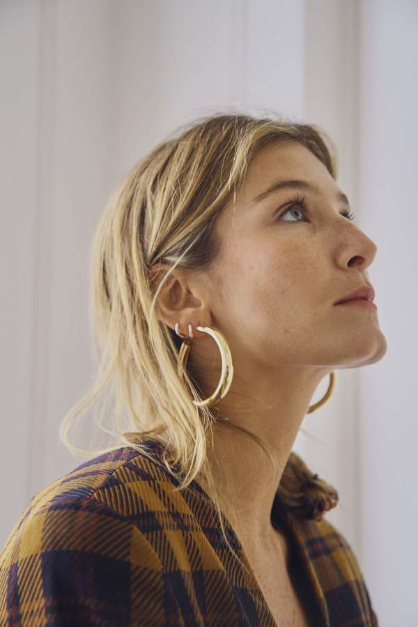 Pattern Play: Plaid Shirt and Bold Hoops — Gold Hoops Outfits