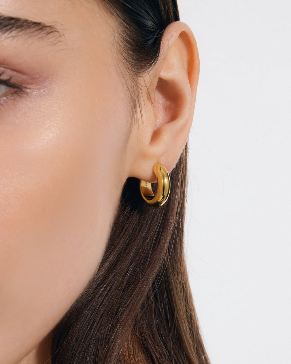 Bold Thick Gold Hoops with Knitwear — Hoop Earrings