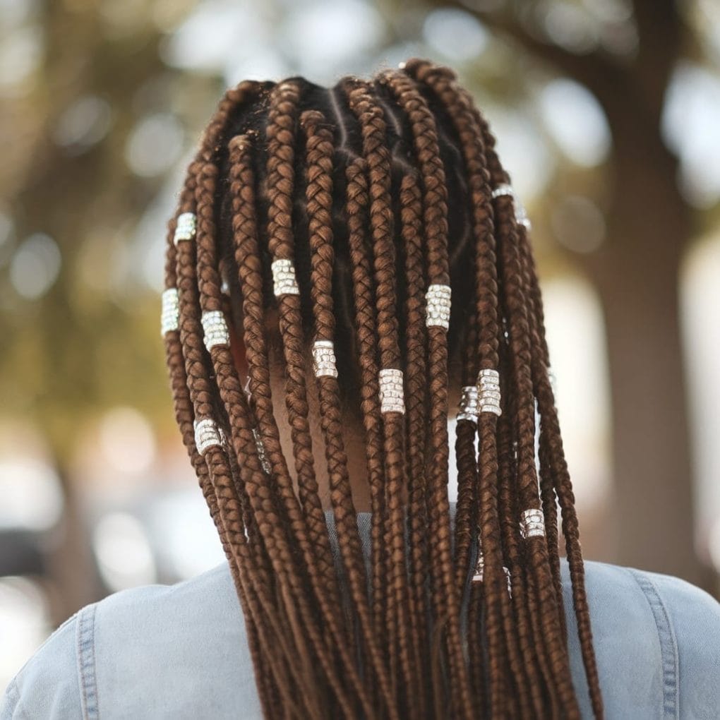 Dark Brown Braids Sparkle With Silver Dark Brown Braids Sparkle With Silver — Braids with Beads