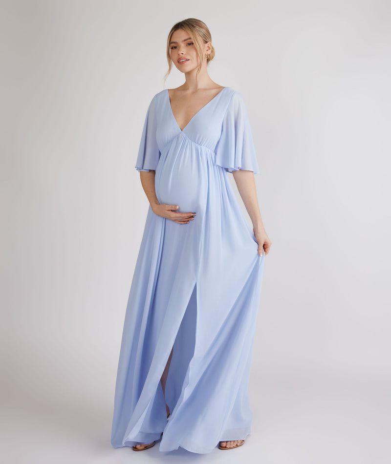 Light Blue Chiffon Maternity Maxi Dress with Flutter Sleeves Light Blue Chiffon Maternity Maxi Dress with Flutter Sleeves — Maternity Dresses