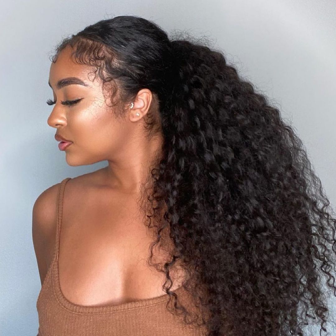 High Black Ponytail With Defined Curls — Curly Ponytail