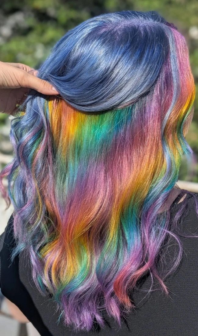 Collarbone Layers With Hidden Rainbow Panel — Holographic Hair