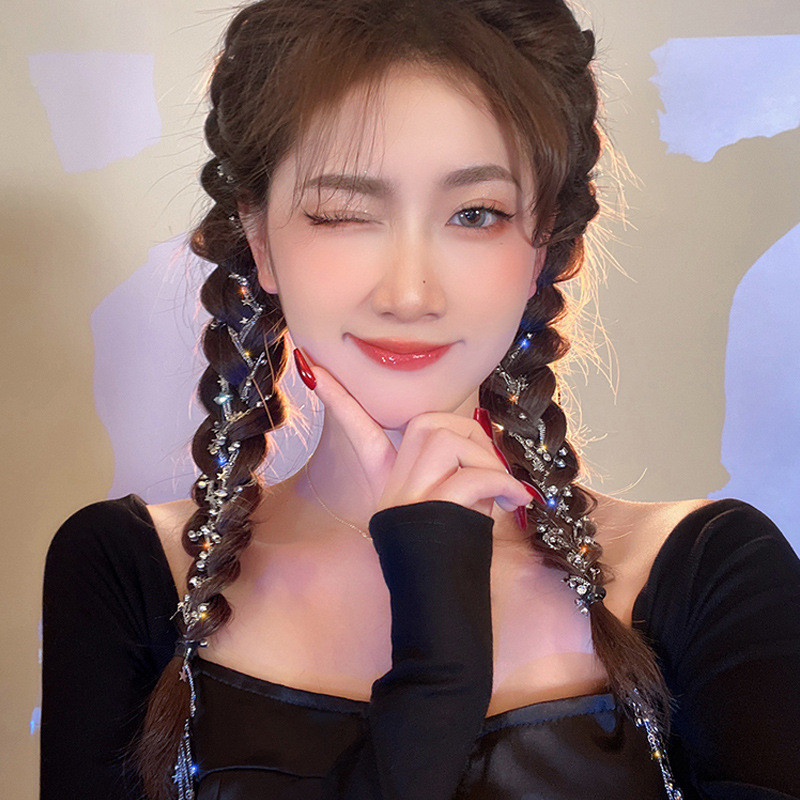 Braids With Sparkling Chain Embellishments Braids With Sparkling Chain Embellishments — Dance Competition Hairstyles