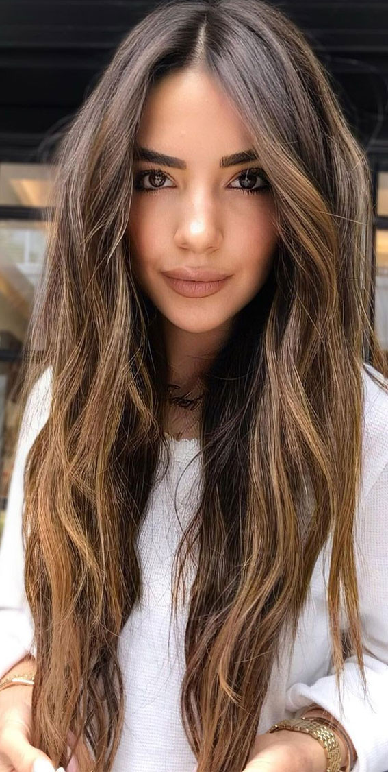 Curtain Bangs Visual Idea Curtain Bangs Visual Idea — Highlights on Brown Hair
