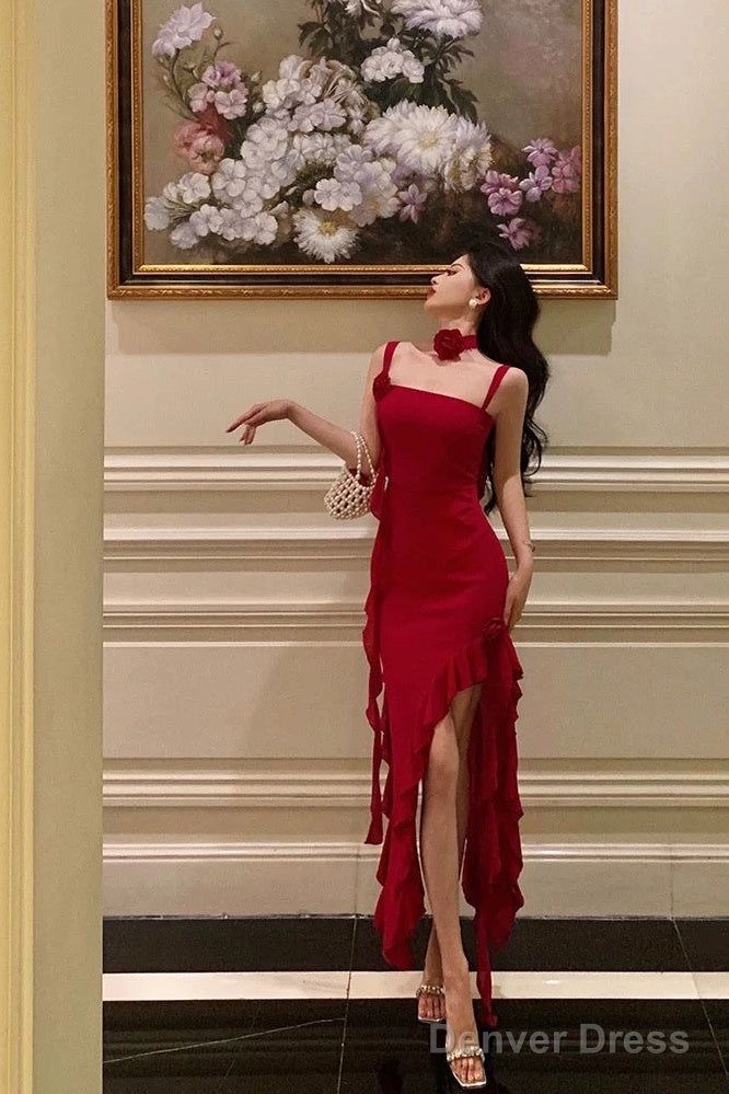 Ruffled Red Dress with Thigh-High Slit Ruffled Red Dress with Thigh-High Slit — Denver Outfits