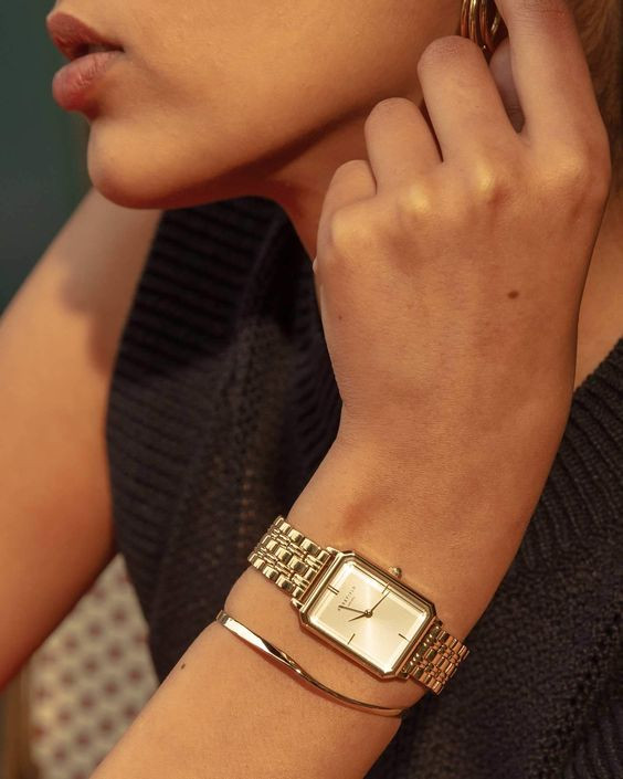 Gold Watch with Bangle and Hoop Earring — Gold Watches for Women