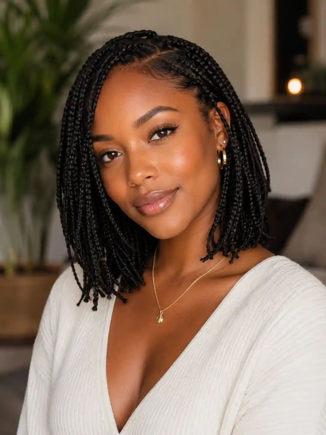 Short Black Box Braids Bob — Layered Braids