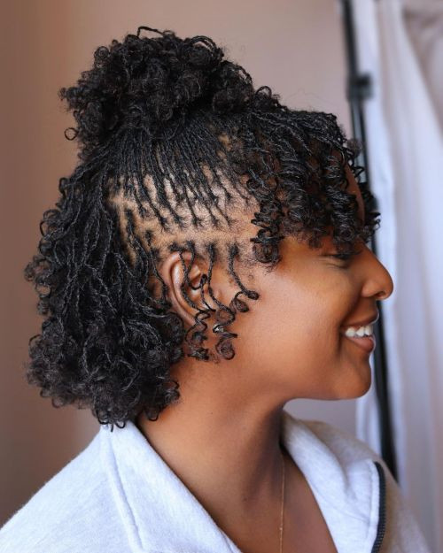 Half-Up Top Knot With Curtain Bangs — Sisterlocks Styles