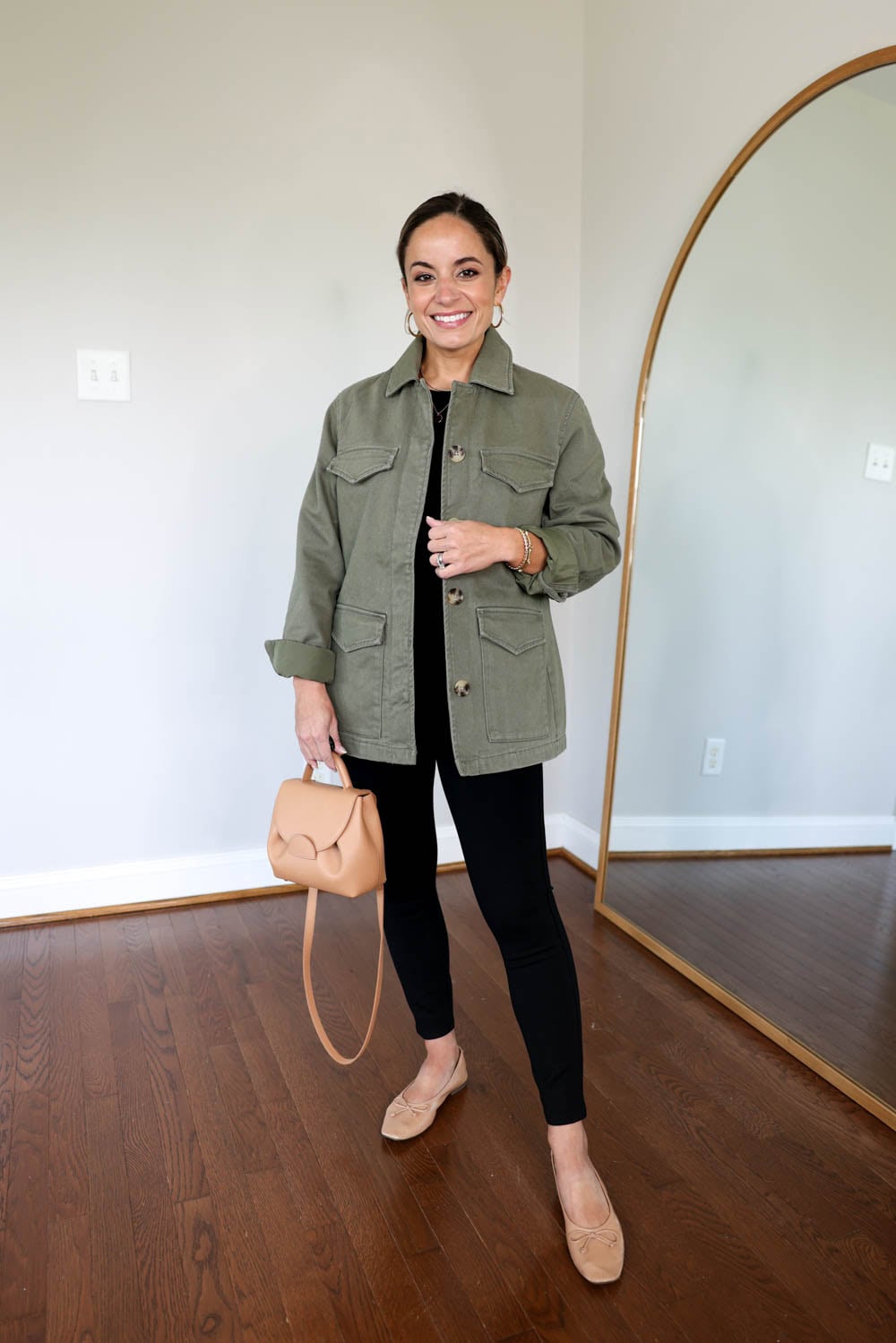 Versatile Black Leggings with an Olive Utility Jacket — Legging Outfits