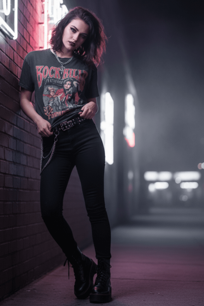 Edgy Band Tee with Skinny Jeans and Platform Boots — Band Tee Outfits