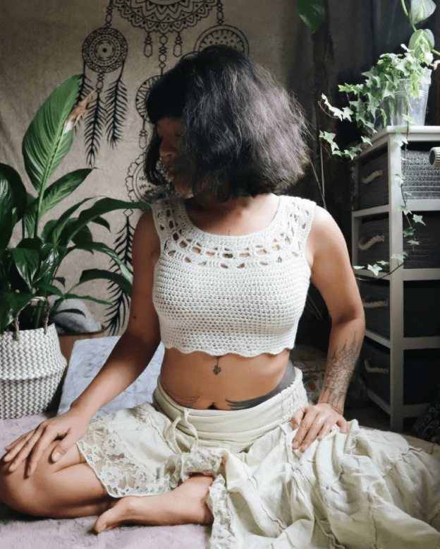 Cream Crochet Crop Top with Flowing Beige Skirt Cream Crochet Crop Top with Flowing Beige Skirt — Crochet Outfits