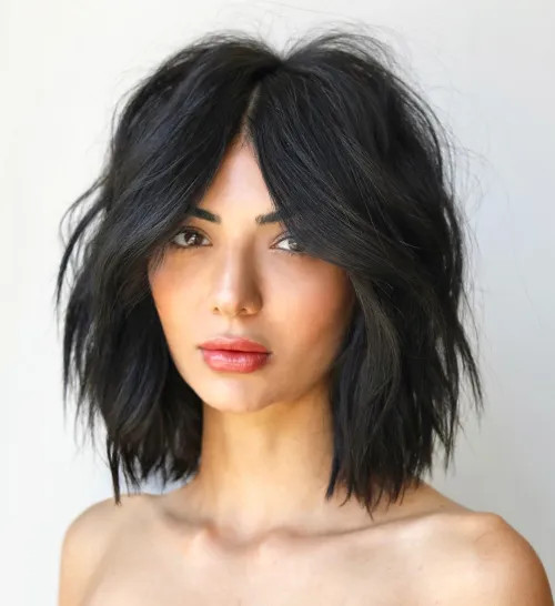Collarbone Shag With Full Fringe Collarbone Shag With Full Fringe — Hairstyles for Receding Hairline Women