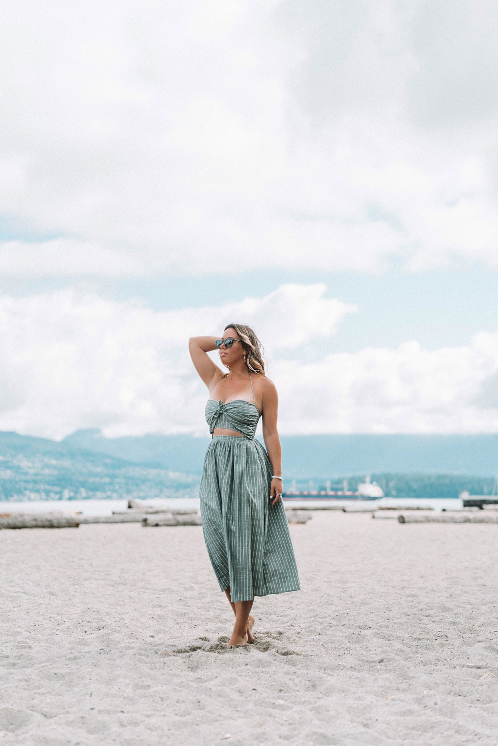 Sage Green and White Striped Strapless Midi Dress for Casual Beach Vibes Sage Green and White Striped Strapless Midi Dress for Casual Beach Vibes — Dresses for Hourglass Shape