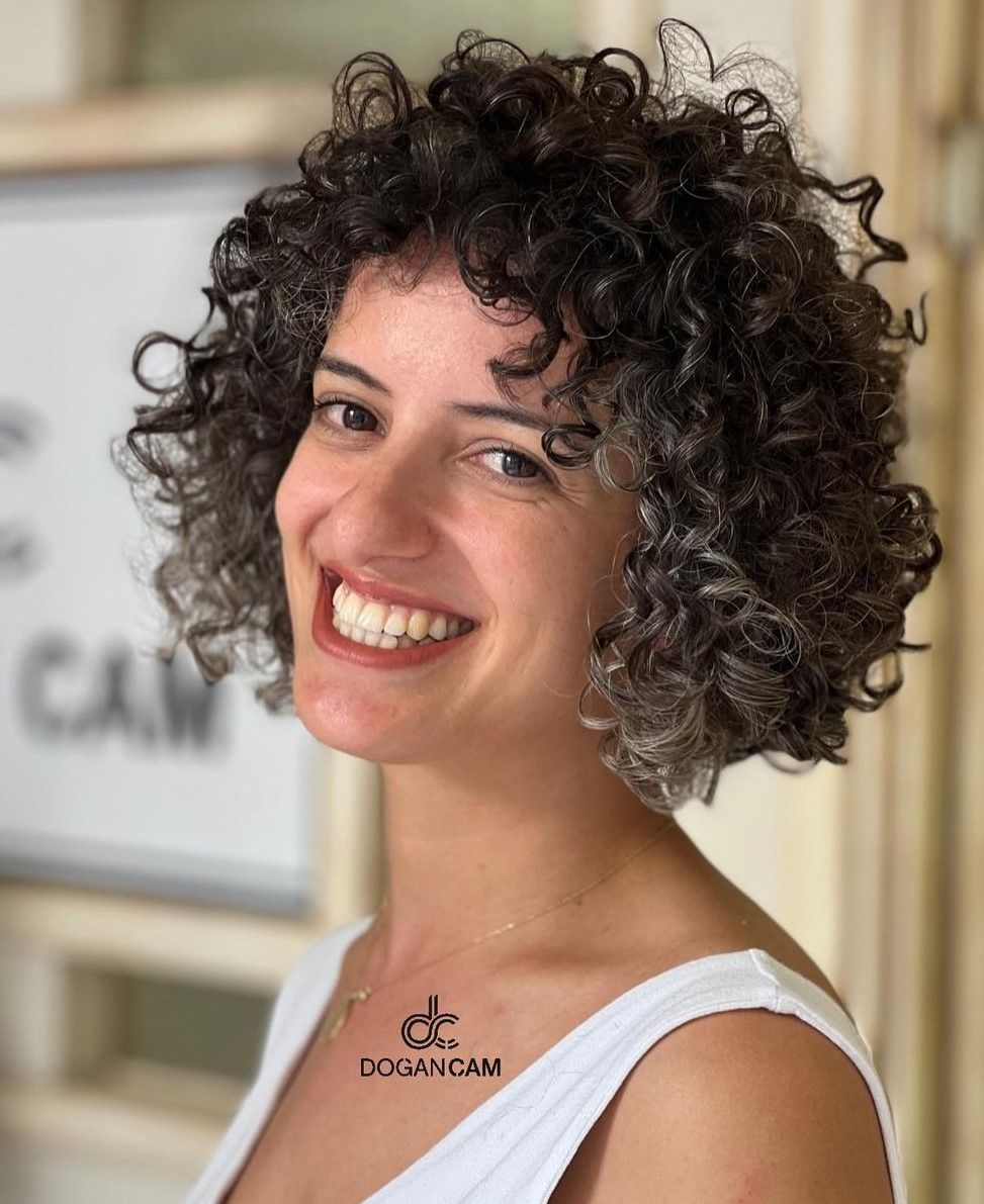 Chin Bob With Grey Streaks Chin Bob With Grey Streaks — Spiral Perm