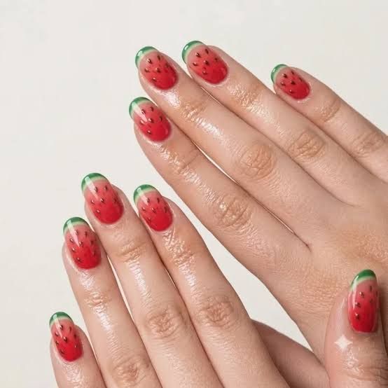 Watermelon French Tip Medium Oval — Nails for Little Girls