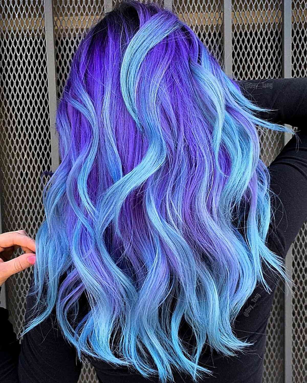 Multi-Tonal Blue and Purple Wavy Hair Multi-Tonal Blue and Purple Wavy Hair — Light Blue Hair
