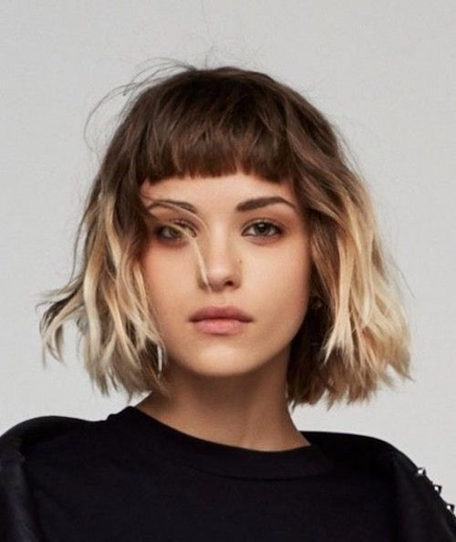 Ombre Wavy Hair with Baby Bangs and Black T-Shirt Ombre Wavy Hair with Baby Bangs and Black T-Shirt