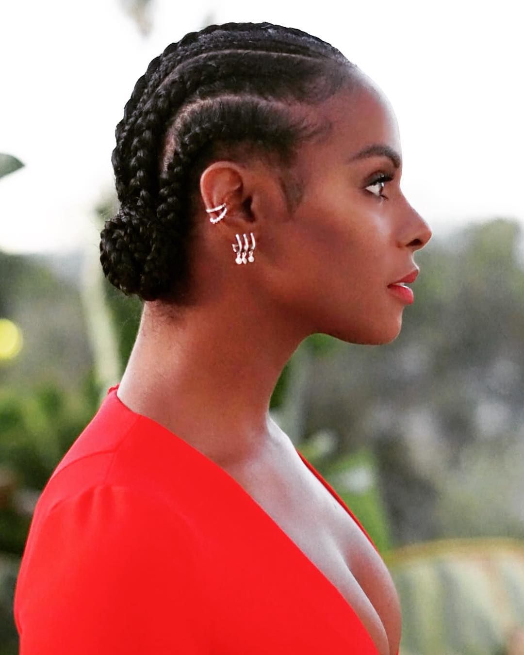 Neat Cornrows Leading Into a Low Nape Bun Neat Cornrows Leading Into a Low Nape Bun — Wedding Guest Hairstyles
