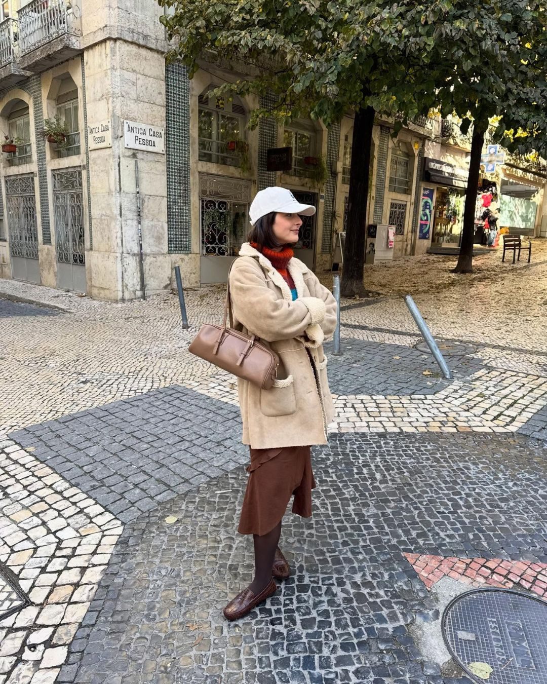 Shearling Coat and Midi Skirt with Dark Brown Penny Loafers — Penny Loafers Outfits