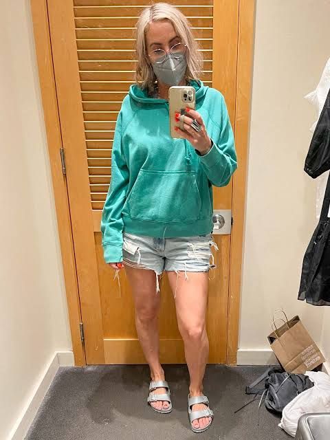 Oversized Teal Hoodie with Distressed Denim Shorts Oversized Teal Hoodie with Distressed Denim Shorts — J Crew Outfits