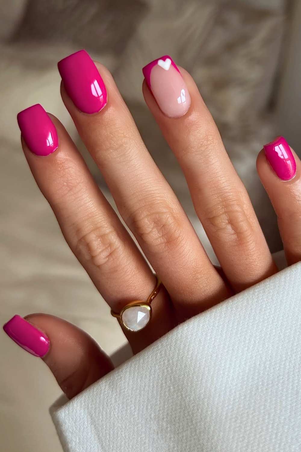 Sweet Short Square Hot Pink Nails