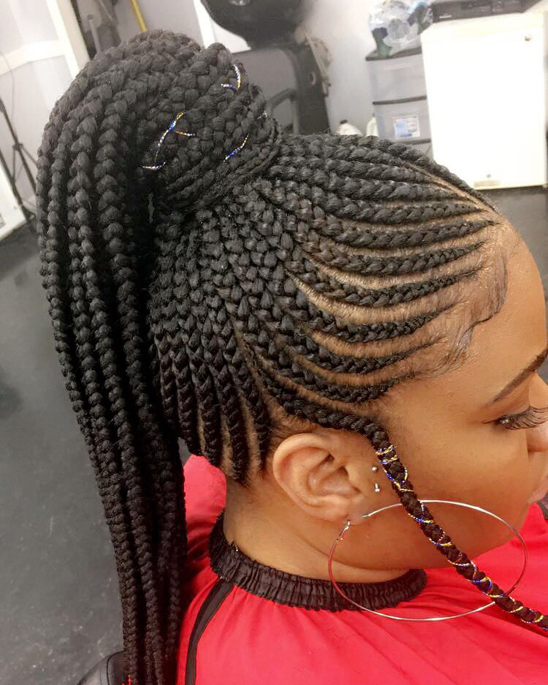 Cornrows With Metallic Thread Accents Cornrows With Metallic Thread Accents — Cornrow Ponytail