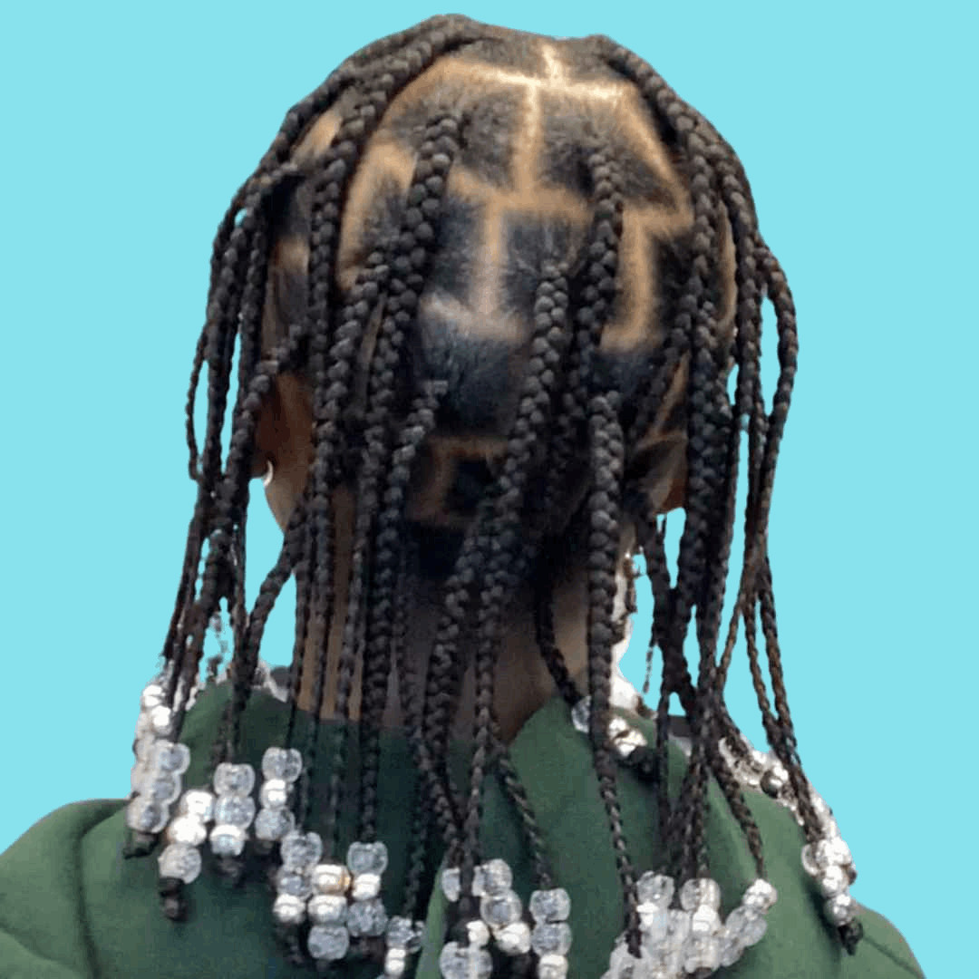 Geometric Parting With Clear Beads Geometric Parting With Clear Beads — Kids Box Braids