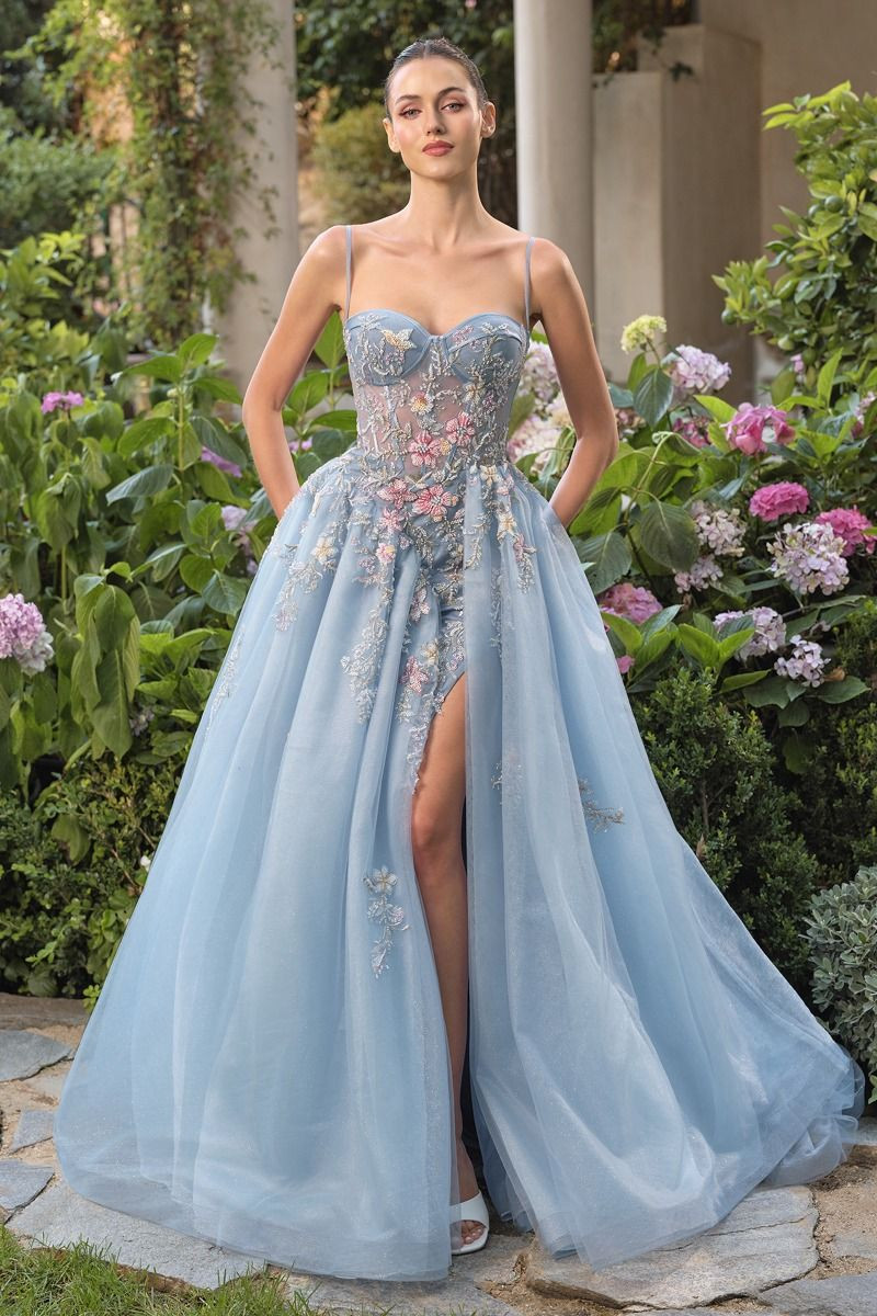 Light Blue Tulle Prom Dress with Embroidered Corset Bodice Light Blue Tulle Prom Dress with Embroidered Corset Bodice — Corset Dresses