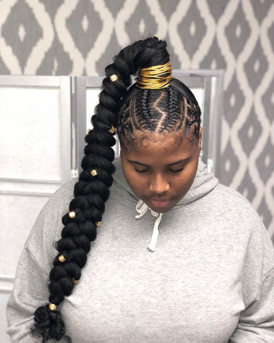 Cornrow Pattern With Large Braid — Braided High Ponytail