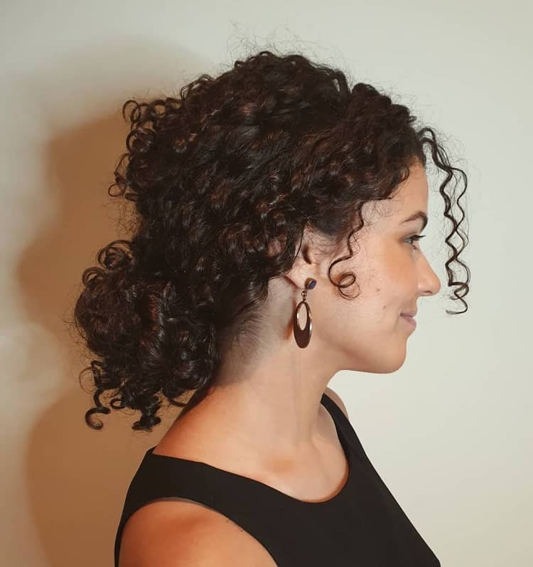 Thick Curly Dark Brown Messy Bun — Messy Low Bun