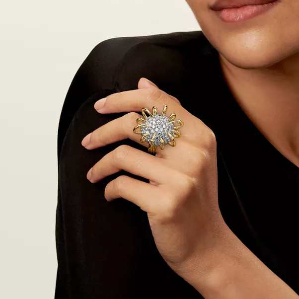 Sunburst Diamond Cage Ring in Yellow Gold — Cocktail Rings