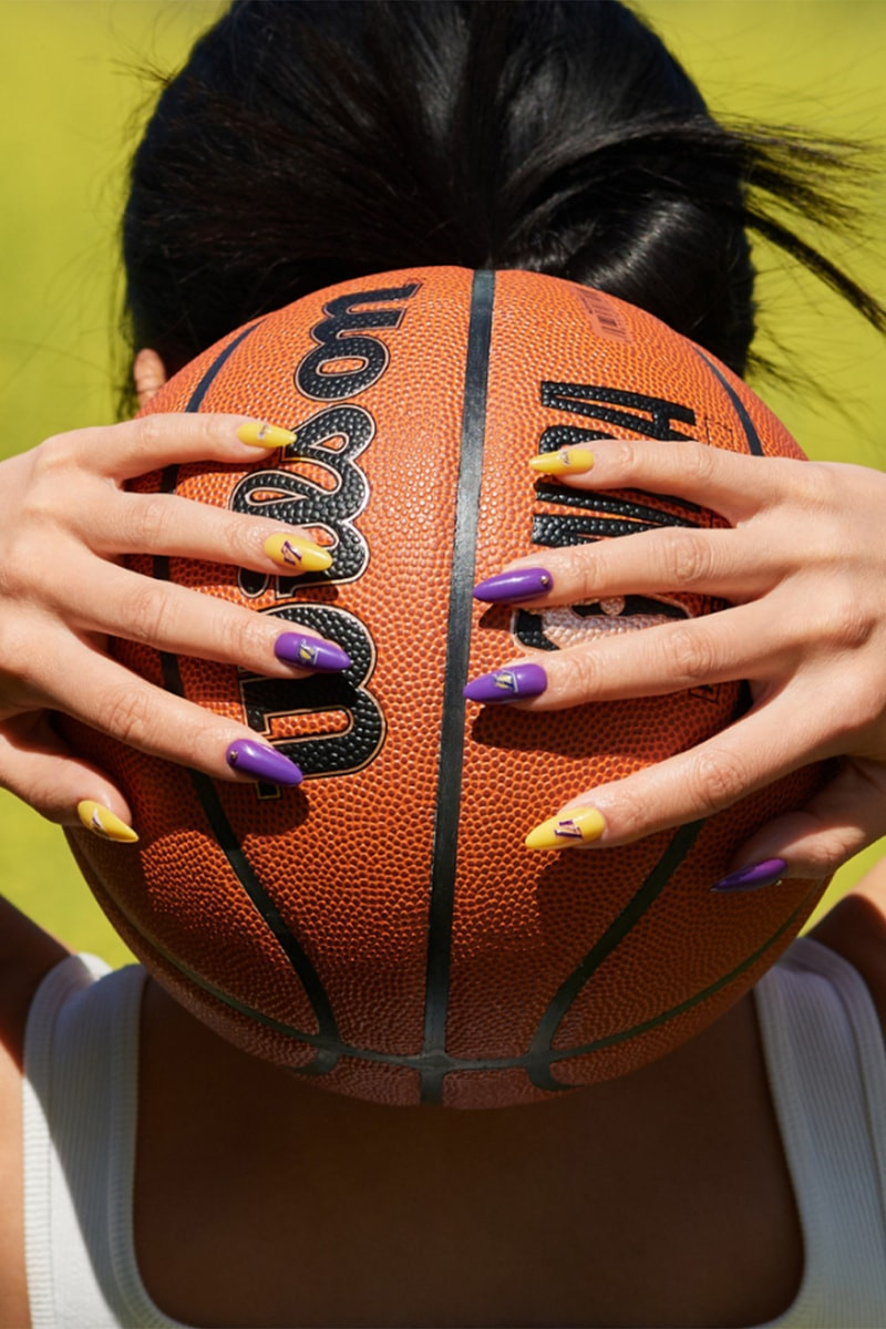 Vibrant Purple Yellow Basketball Motifs Stilettos Vibrant Purple Yellow Basketball Motifs Stilettos — Basketball Nails