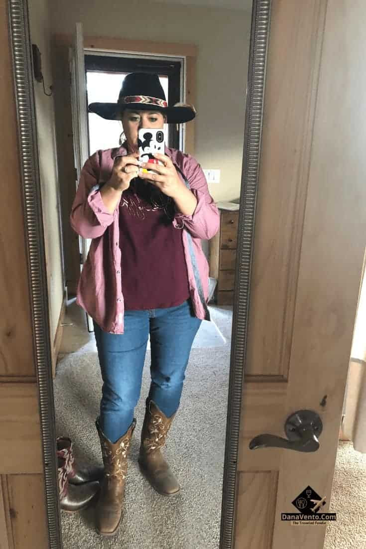 Layered T-Shirt and Pink Shirt with Classic Cowboy Boots — Dude Ranch Outfits
