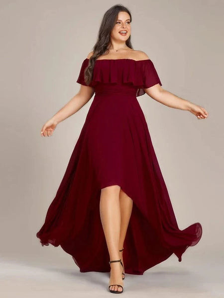 Burgundy Off-the-Shoulder High-Low Dress Burgundy Off-the-Shoulder High-Low Dress — Cruise Formal Night Outfits