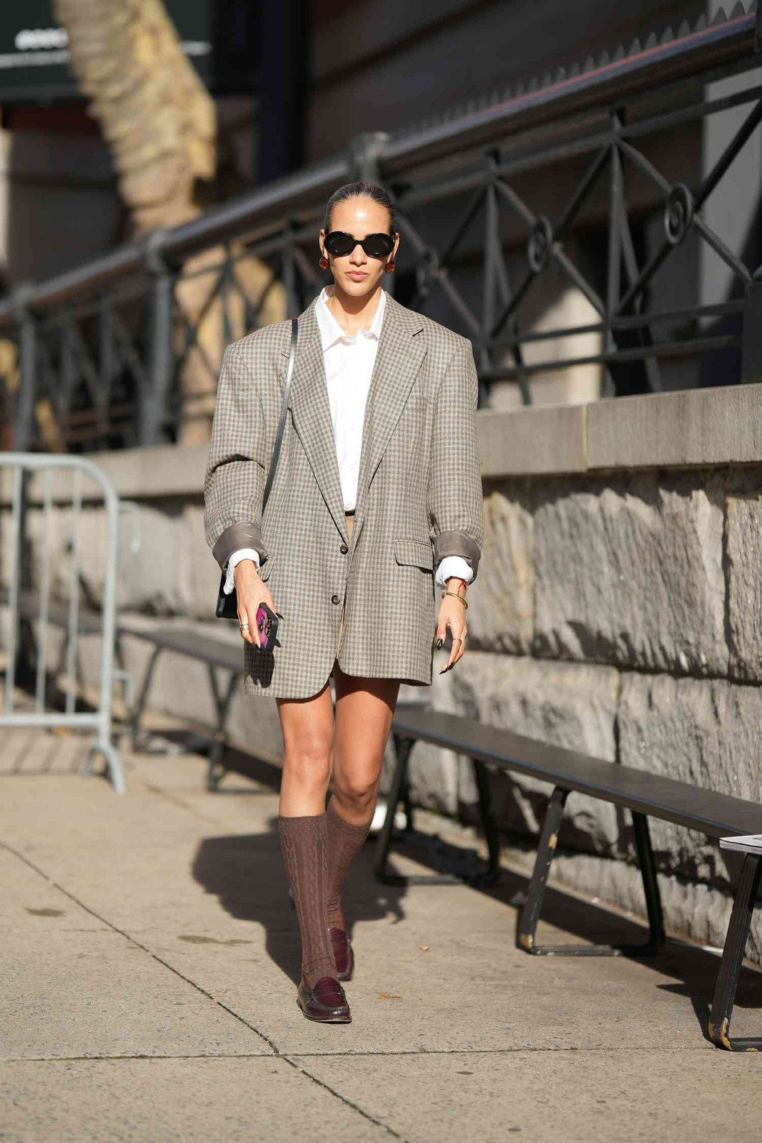 Preppy Academia: Burgundy Loafers with Textured Knee-High Socks and Plaid Blazer Preppy Academia: Burgundy Loafers with Textured Knee-High Socks and Plaid Blazer — Socks with Loafers Outfits
