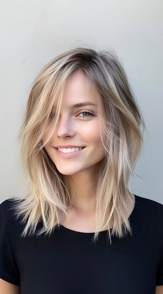 Ash Blonde Shag With Choppy Bangs Ash Blonde Shag With Choppy Bangs — Medium Haircuts