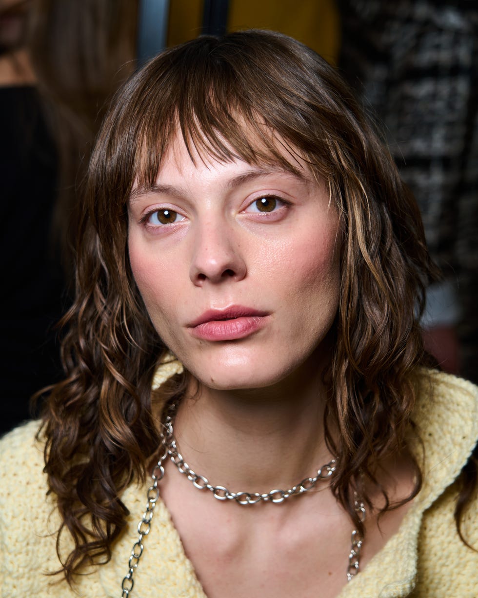 Textural Contrast: Birkin Bangs with a Yellow Knit Cardigan Textural Contrast: Birkin Bangs with a Yellow Knit Cardigan