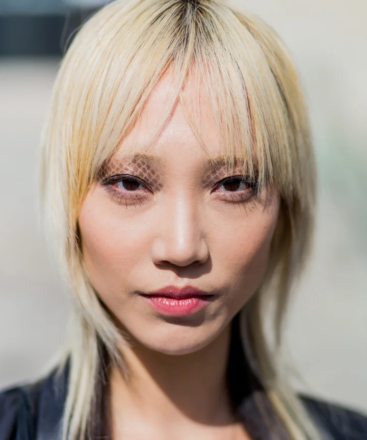 Platinum Blonde Shag With Dark Roots Platinum Blonde Shag With Dark Roots — Hair Color for Asian Hair