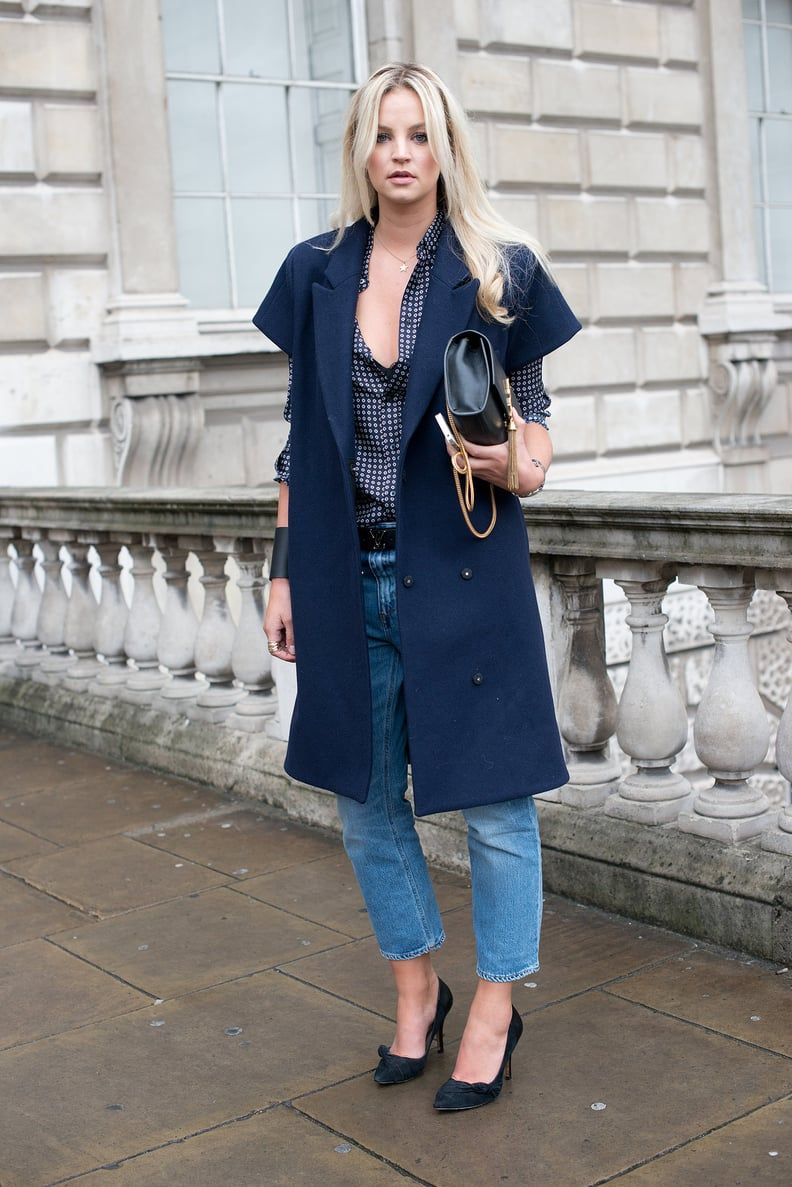 Sleeveless Vest and Printed Blouse with Straight Leg Jeans Sleeveless Vest and Printed Blouse with Straight Leg Jeans — Boyfriend Jeans Outfits
