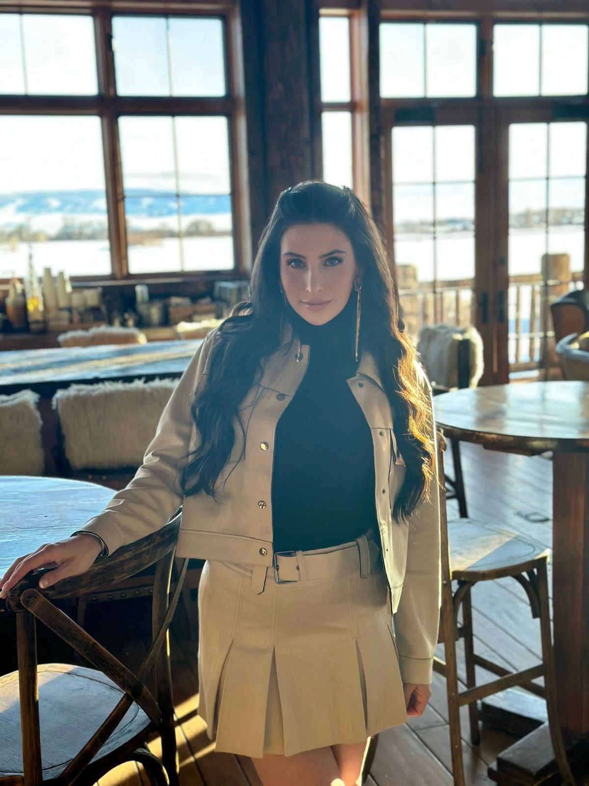 Cream Leather Jacket and Pleated Skirt Set — Ranch Outfits