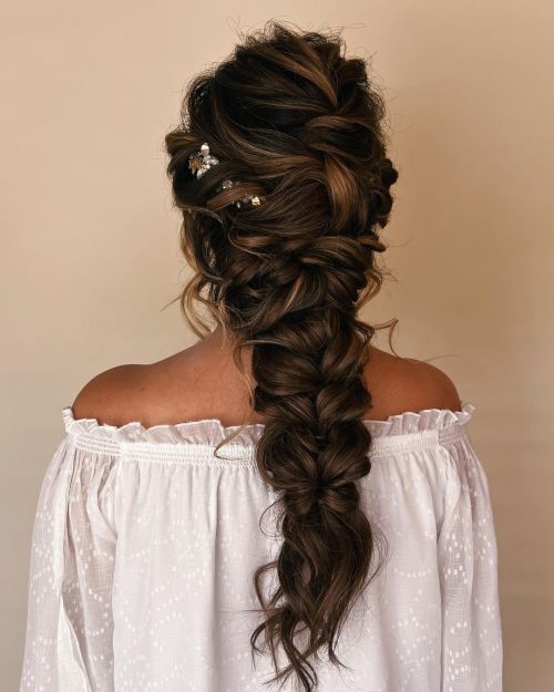 Elaborate Dark Brown Fishtail Braid Elaborate Dark Brown Fishtail Braid — Updos for Long Hair