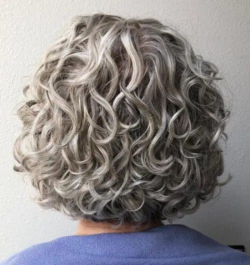 Grey Bob With Light Blonde Curls Grey Bob With Light Blonde Curls — Highlights Over 60