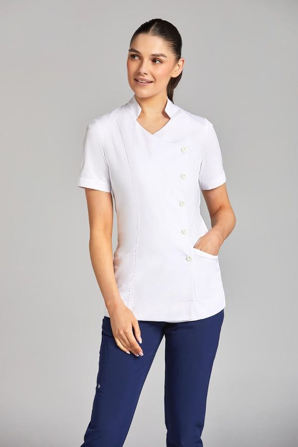 White Asymmetrical Tunic with Navy Scrub Pants White Asymmetrical Tunic with Navy Scrub Pants — Nurse Outfits