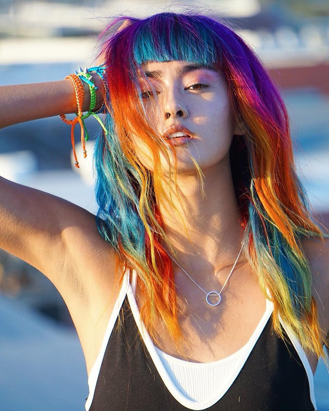 Textured Rainbow Blend With Blunt Bangs Textured Rainbow Blend With Blunt Bangs — Rainbow Hair