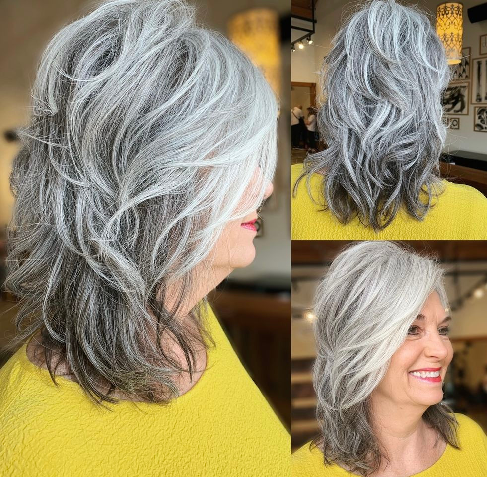 Wavy Shag With Salt And Pepper Wavy Shag With Salt And Pepper — Gray Hair Styles for Women Over 60