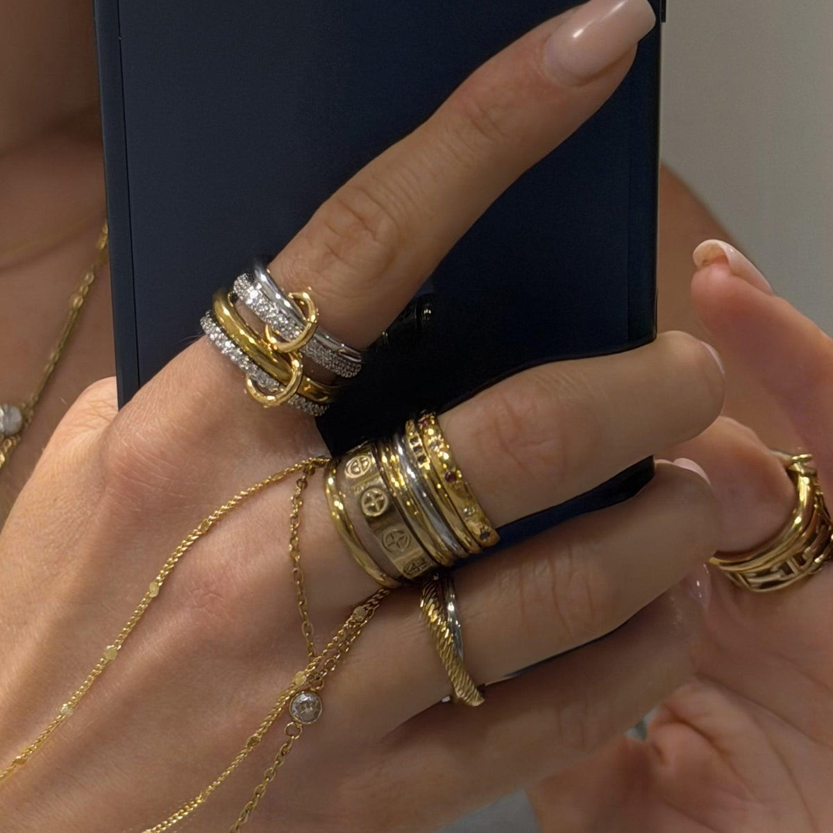 Mixed Metal Stack with Intricate Designs Mixed Metal Stack with Intricate Designs — Gold Ring Stack
