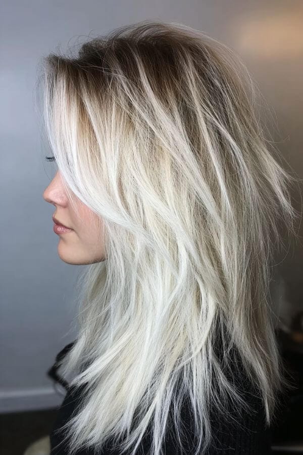 Choppy Ash Blonde Layers with Full Fringe Choppy Ash Blonde Layers with Full Fringe — Hairstyles for Long Hair