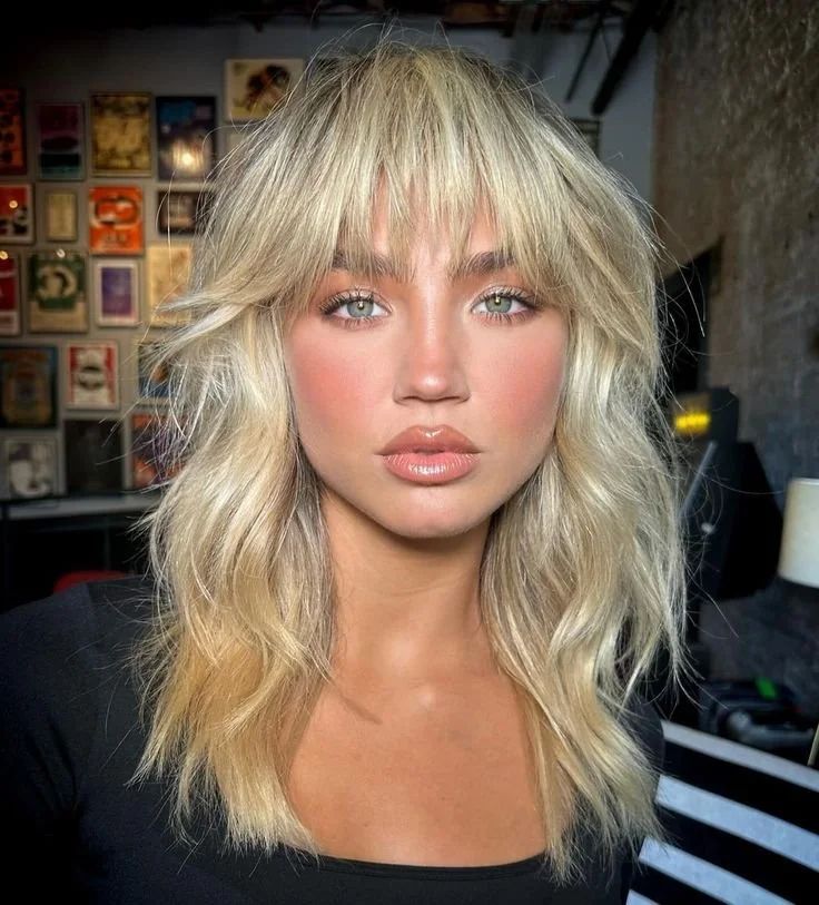 Shoulder-Length Shag With Wispy Bangs Shoulder-Length Shag With Wispy Bangs — Haircuts with Bangs