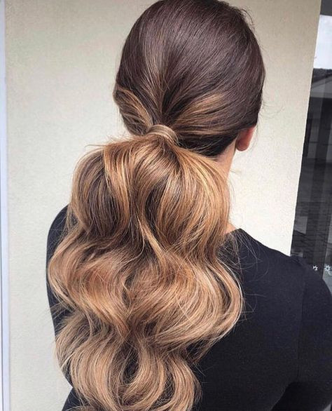 Dark Brown High Ponytail With Voluminous Waves — Halo Extensions Hairstyles