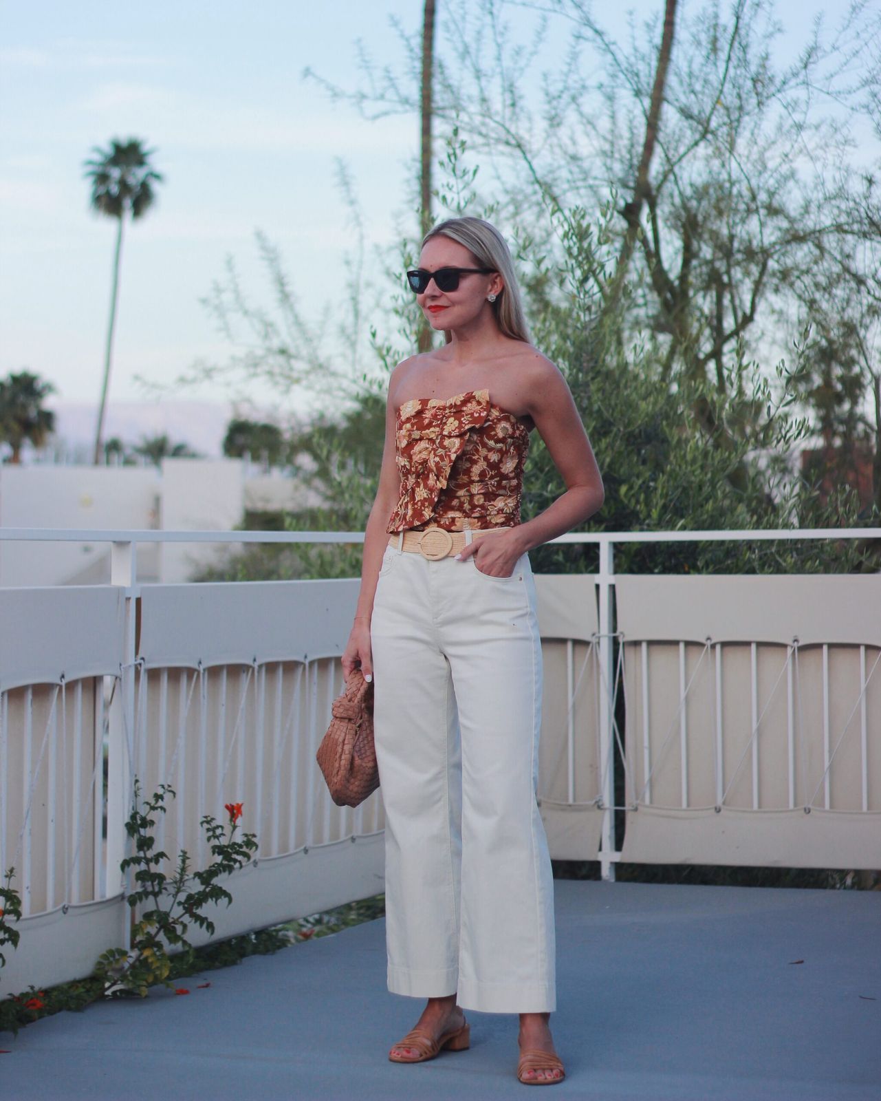 Daytime Casual with Cream Wide-Leg Pants and Floral Top Daytime Casual with Cream Wide-Leg Pants and Floral Top — Palm Springs Outfits